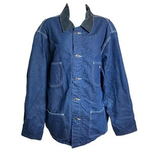 Dickies Work Dark Wash Denim Barn Jacket Gray Corduroy Collar Men's Size XXL